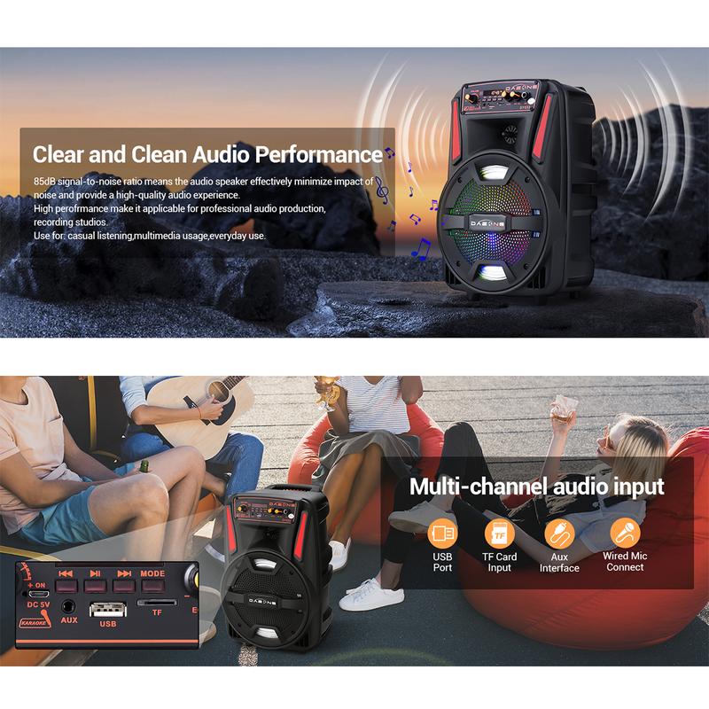 1000W Portable Bluetooth PA Speaker 8" Subwoofer Wireless Rechargeable Speaker With Microphone FM Radio LED - 6